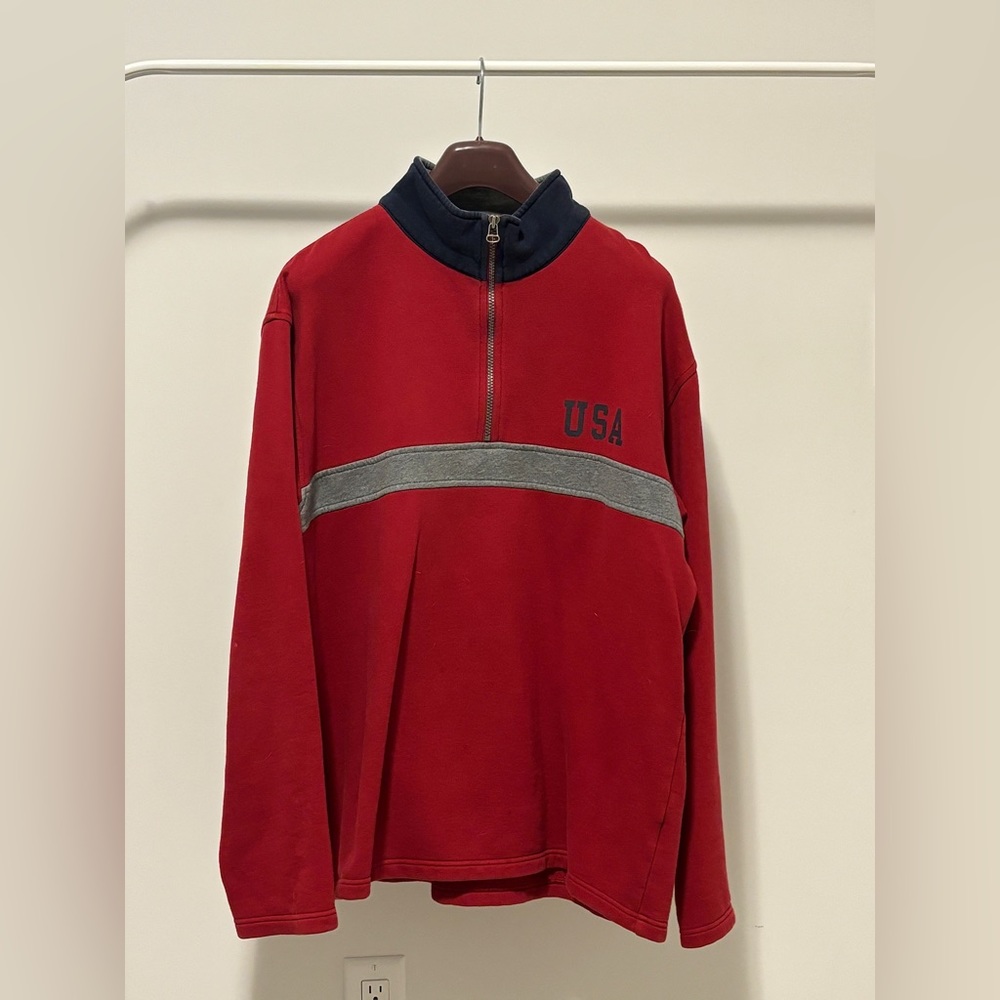 Tommy Hilfiger red half zip turtleneck sweater. Size L